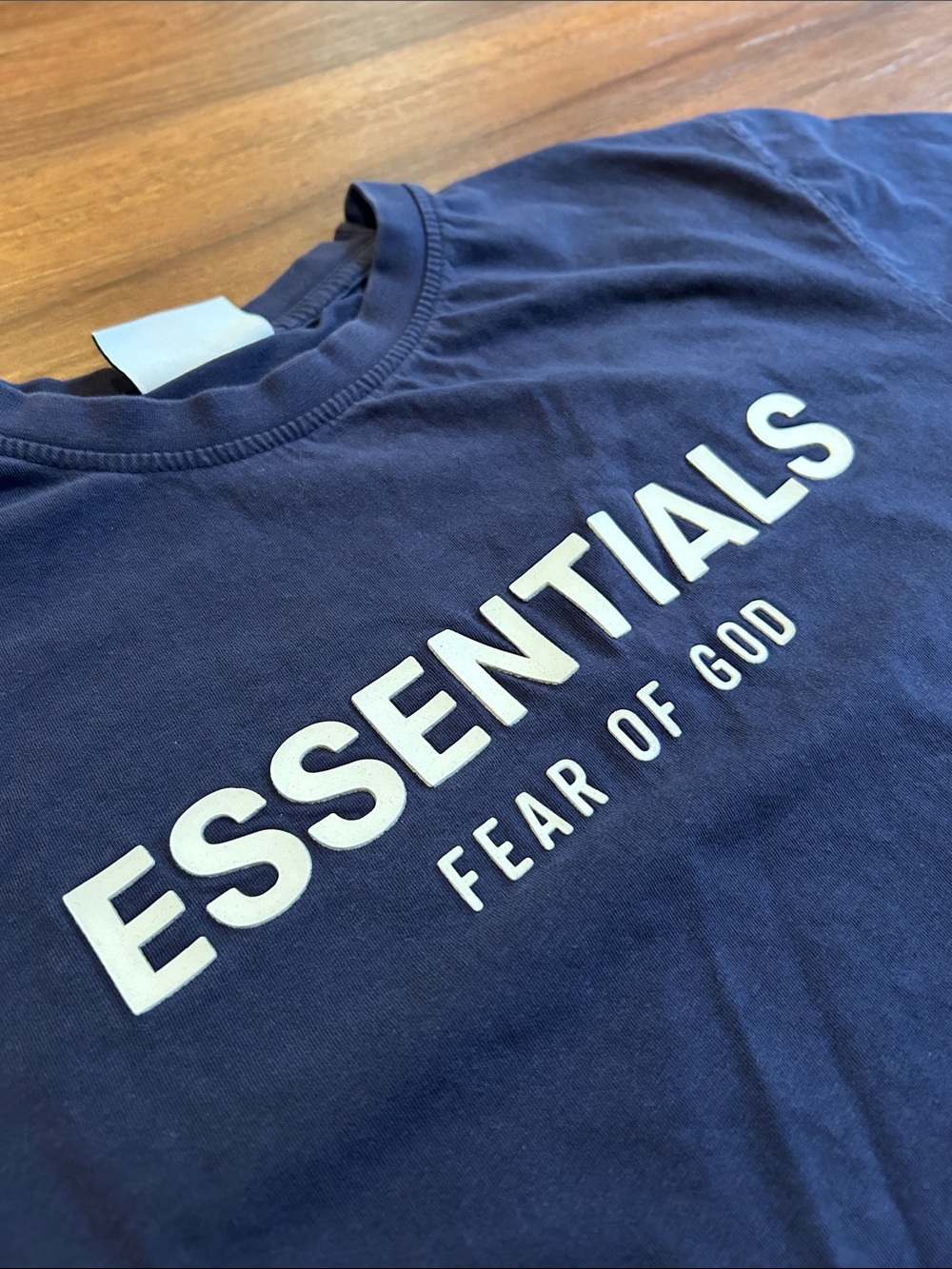Essentials Fear Of God Men's Navy Blue Logo Short Sleeve Cotton T-Shirt M - Picture 9 of 10